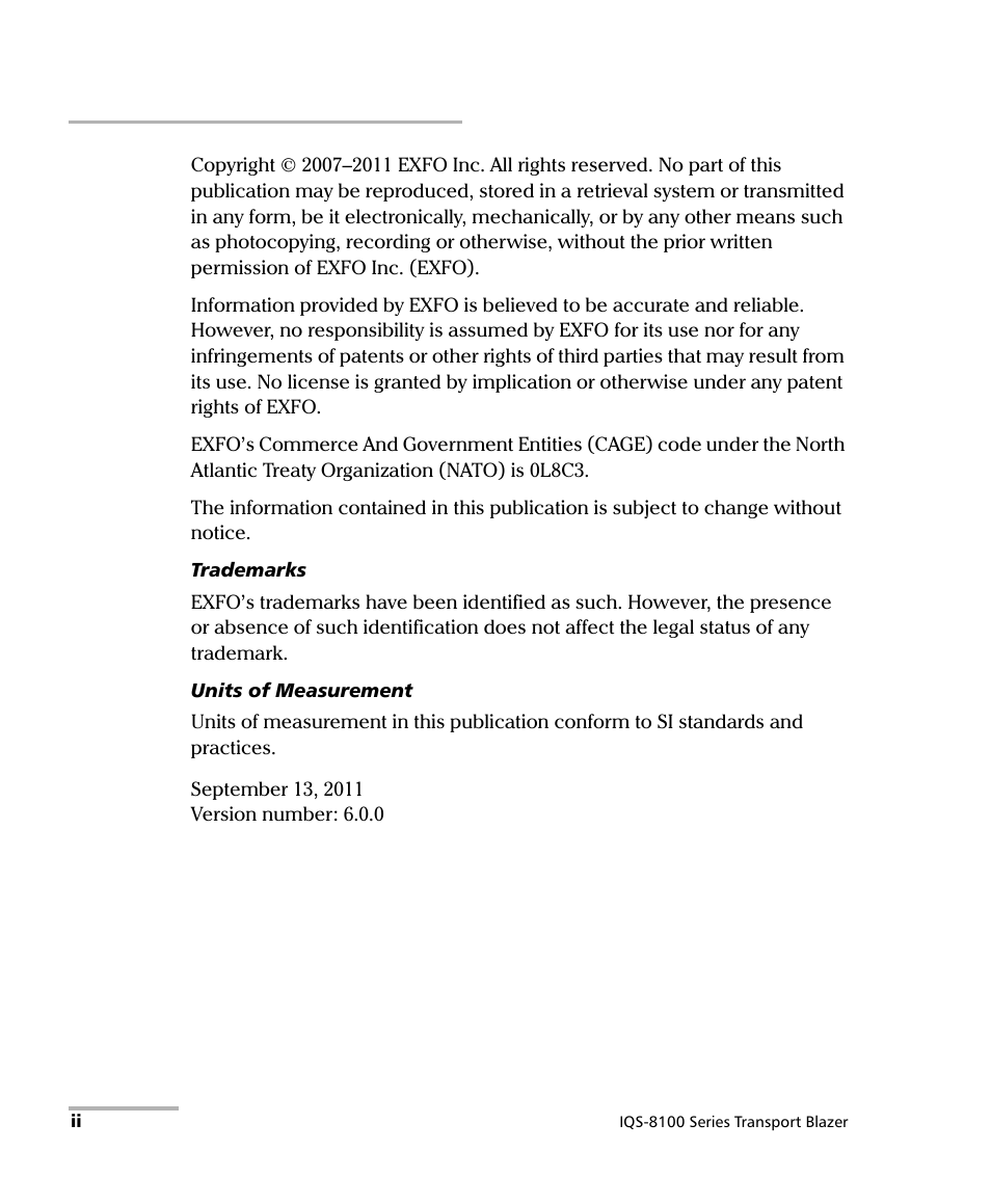 EXFO IQS-8100 Series Transport Blazer for IQS-600 User Manual | Page 2 / 719