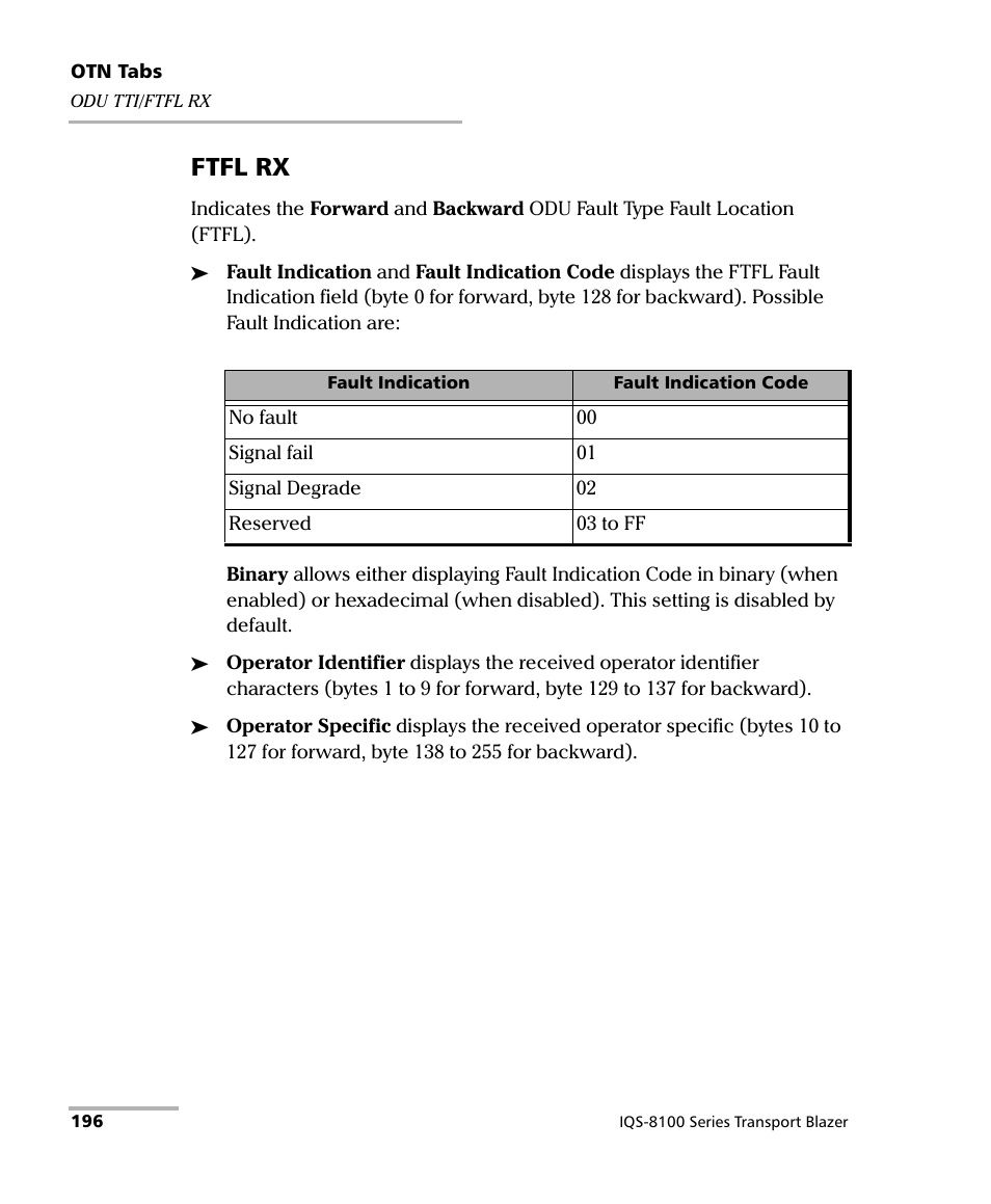 Ftfl rx | EXFO IQS-8100 Series Transport Blazer for IQS-600 User Manual | Page 210 / 719