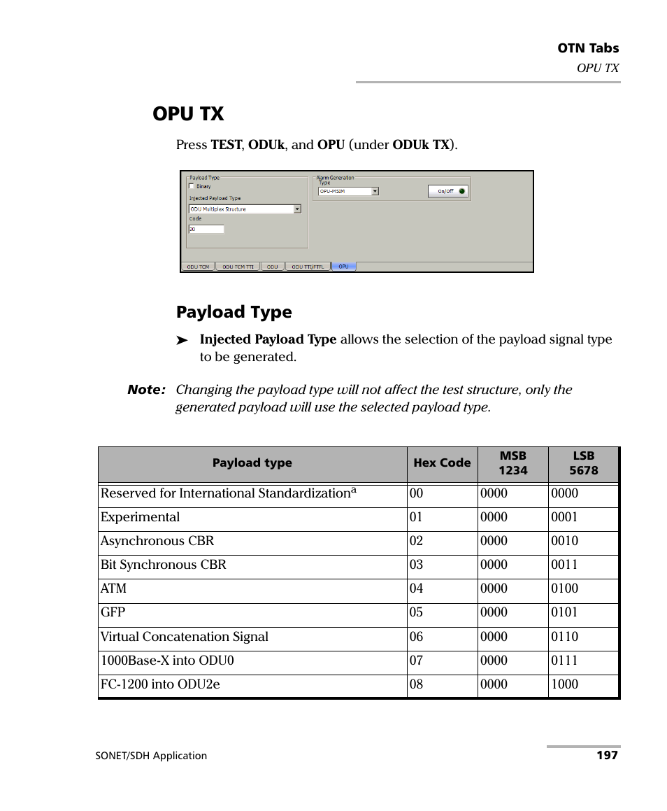 Opu tx, Payload type | EXFO IQS-8100 Series Transport Blazer for IQS-600 User Manual | Page 211 / 719