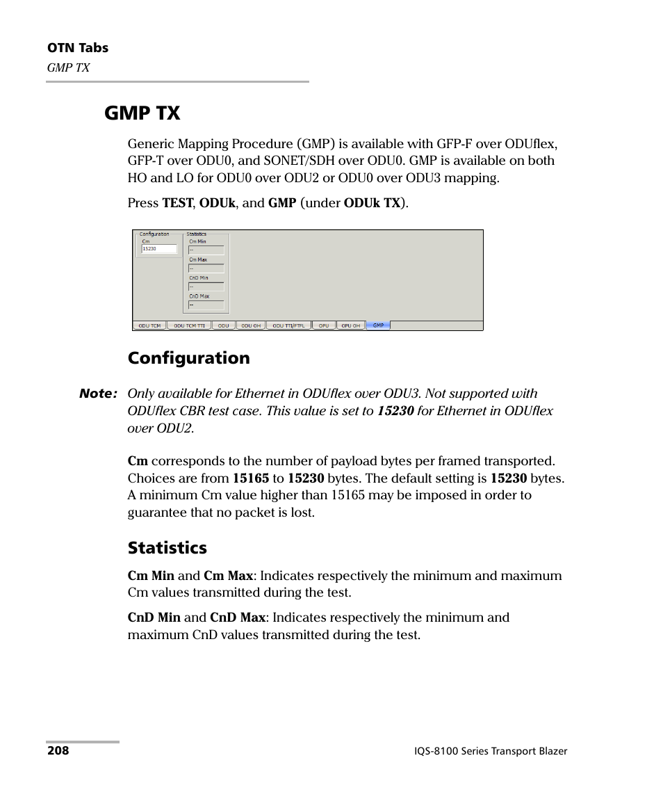 Gmp tx, Configuration, Statistics | EXFO IQS-8100 Series Transport Blazer for IQS-600 User Manual | Page 222 / 719