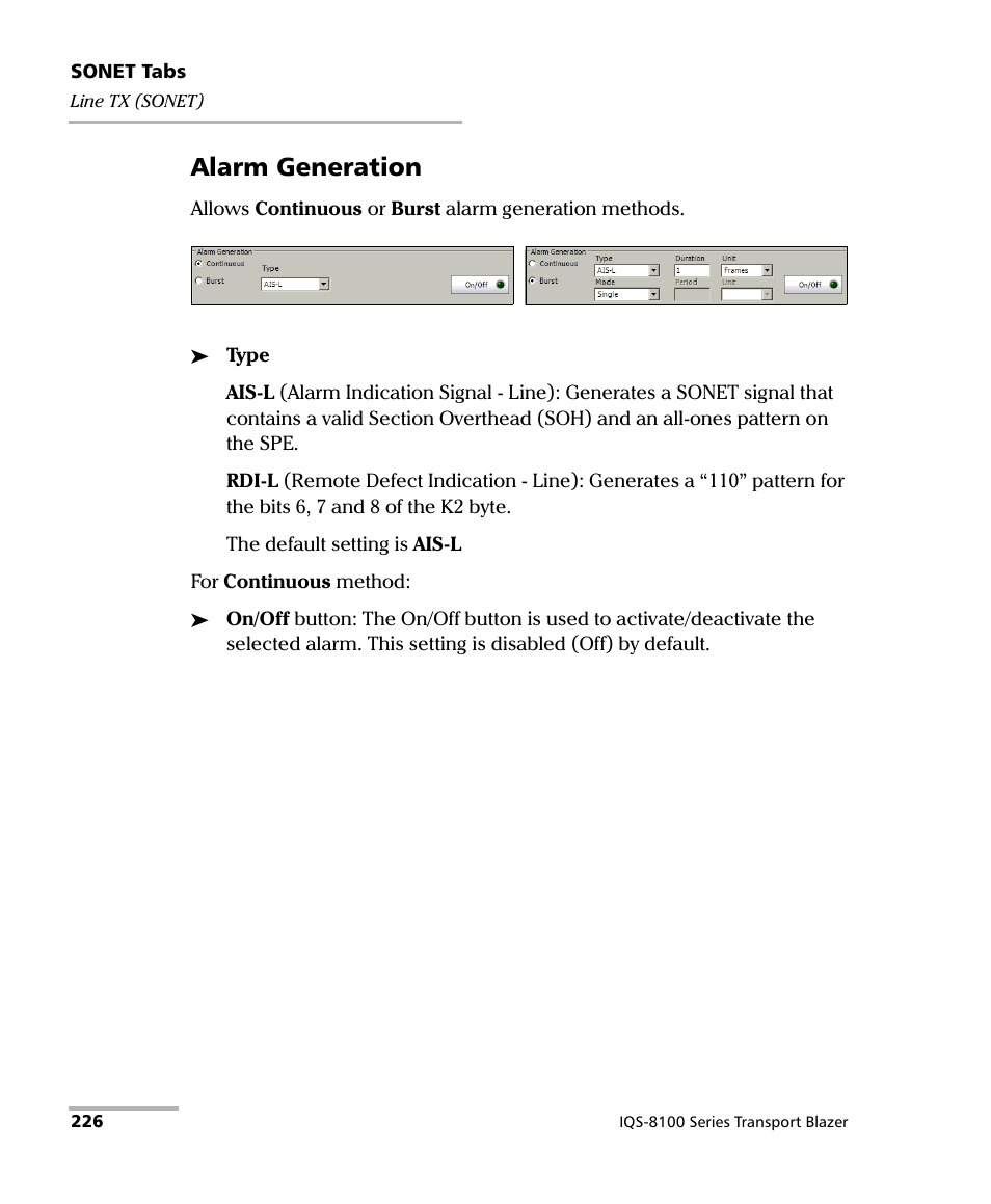 Alarm generation | EXFO IQS-8100 Series Transport Blazer for IQS-600 User Manual | Page 240 / 719