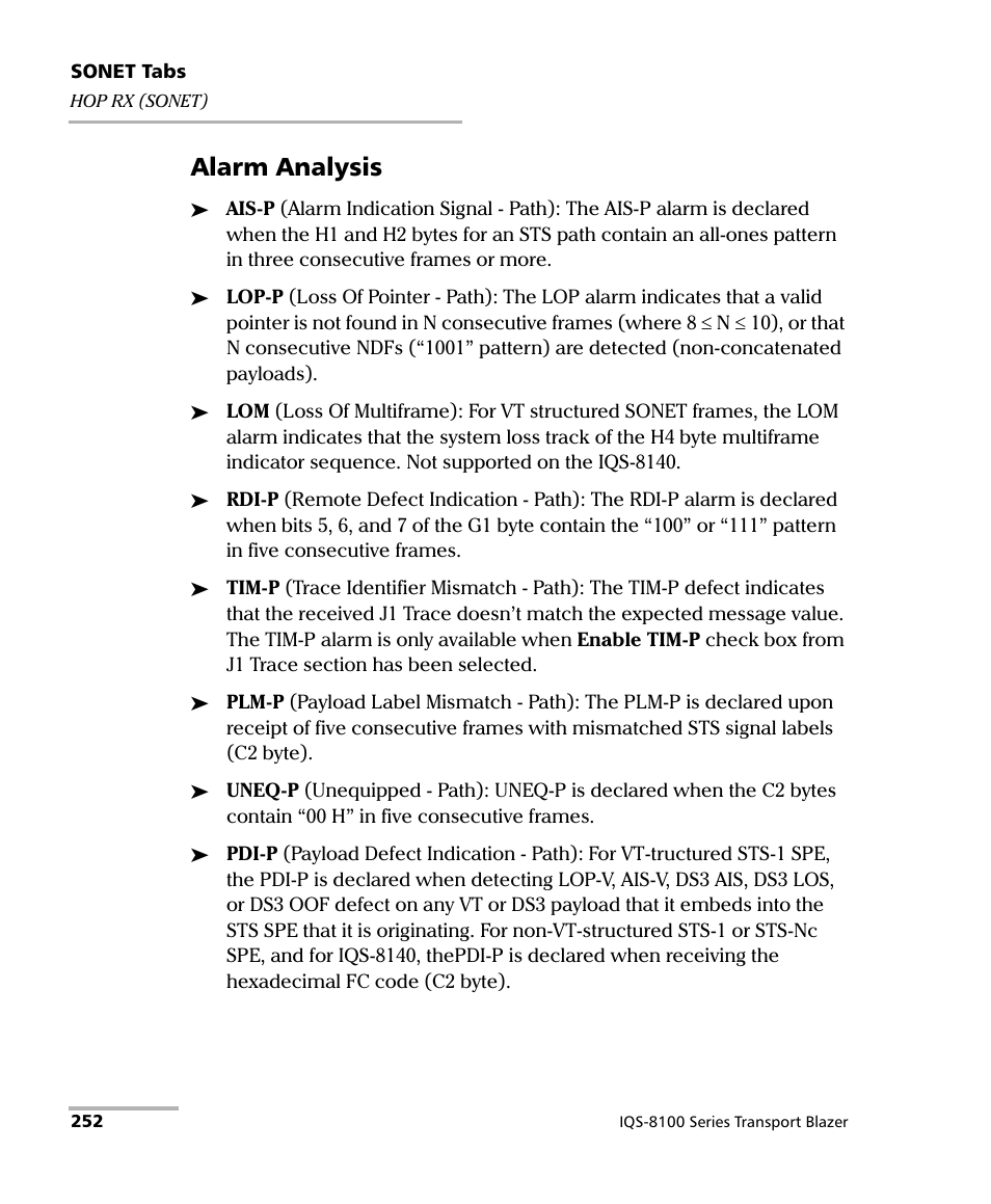 Alarm analysis | EXFO IQS-8100 Series Transport Blazer for IQS-600 User Manual | Page 266 / 719