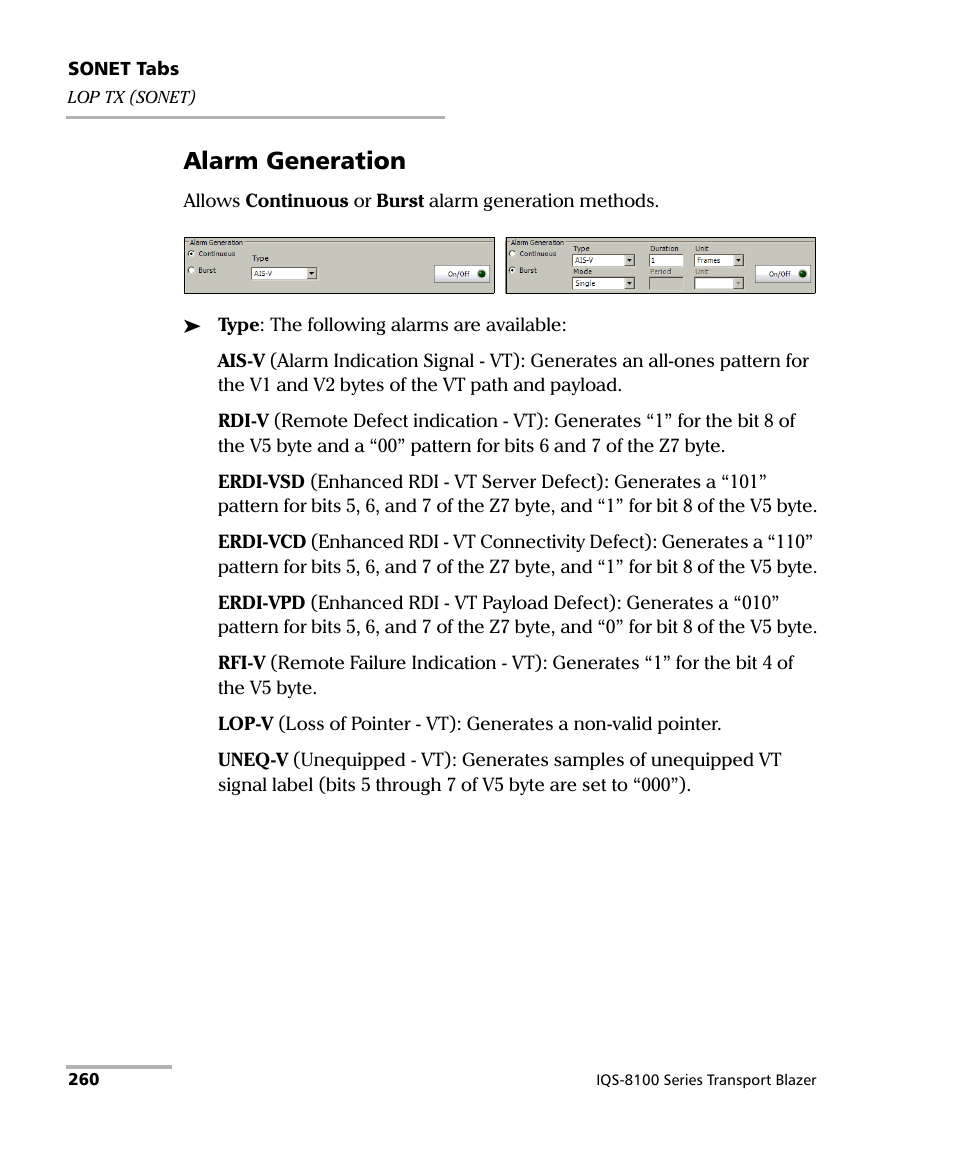 Alarm generation | EXFO IQS-8100 Series Transport Blazer for IQS-600 User Manual | Page 274 / 719