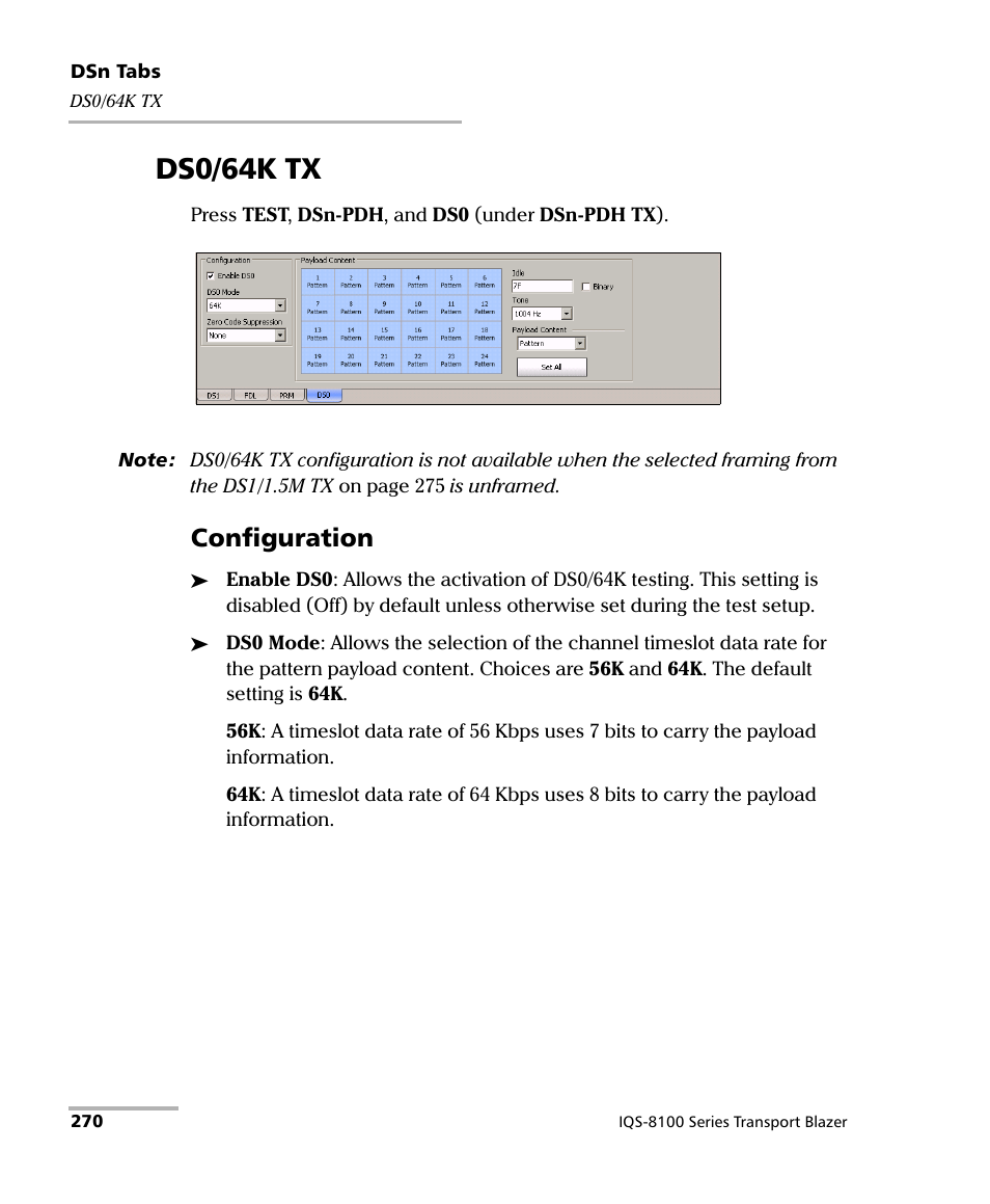 Ds0/64k tx, Configuration | EXFO IQS-8100 Series Transport Blazer for IQS-600 User Manual | Page 284 / 719