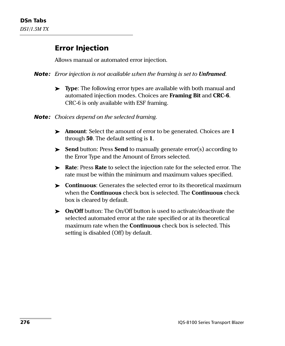 Error injection | EXFO IQS-8100 Series Transport Blazer for IQS-600 User Manual | Page 290 / 719