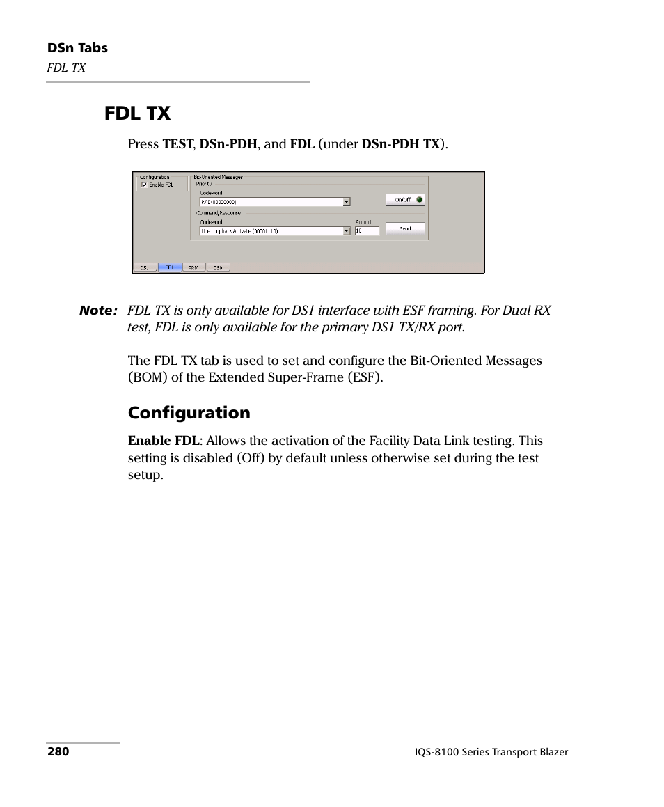 Fdl tx, Configuration | EXFO IQS-8100 Series Transport Blazer for IQS-600 User Manual | Page 294 / 719