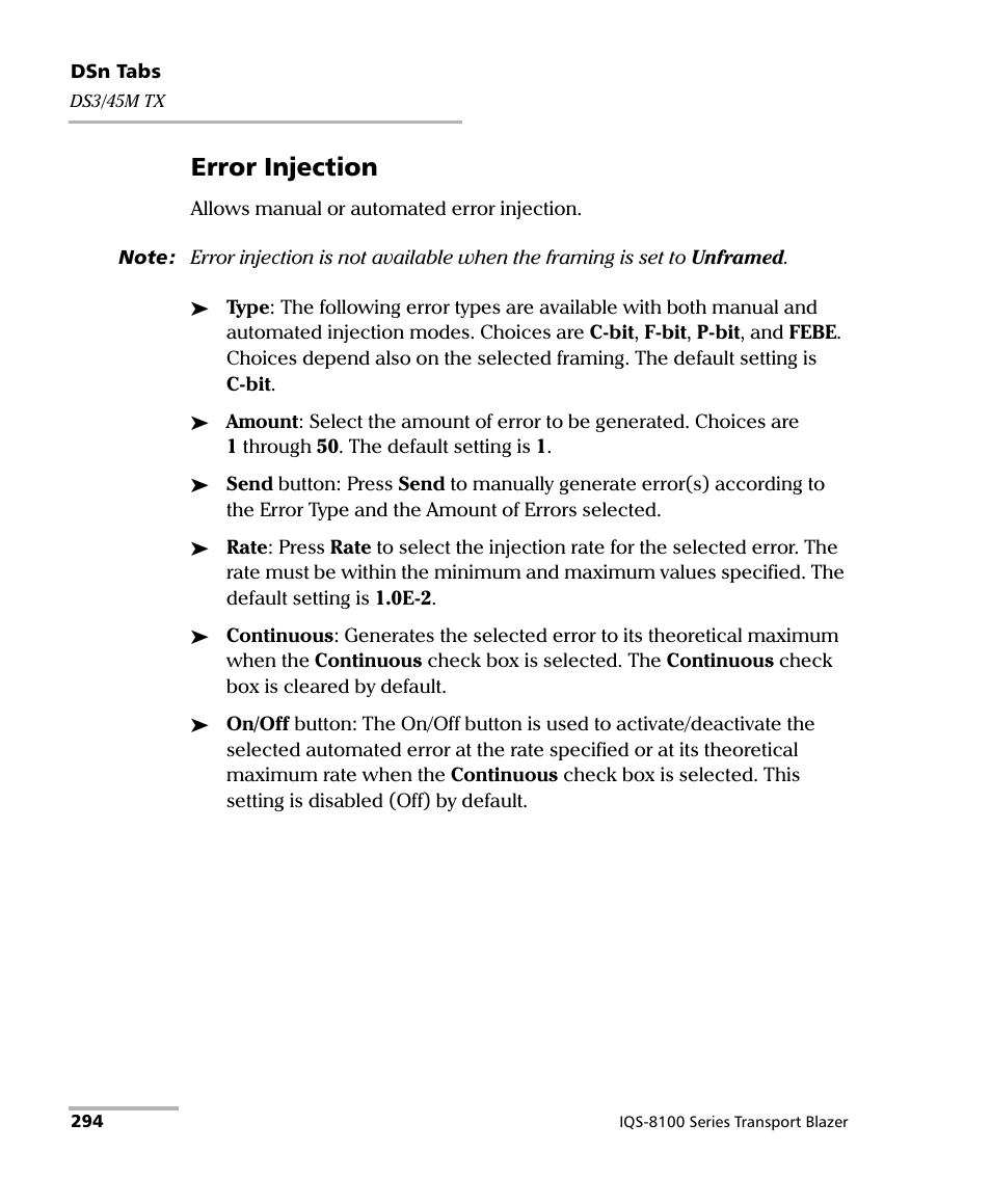 Error injection | EXFO IQS-8100 Series Transport Blazer for IQS-600 User Manual | Page 308 / 719