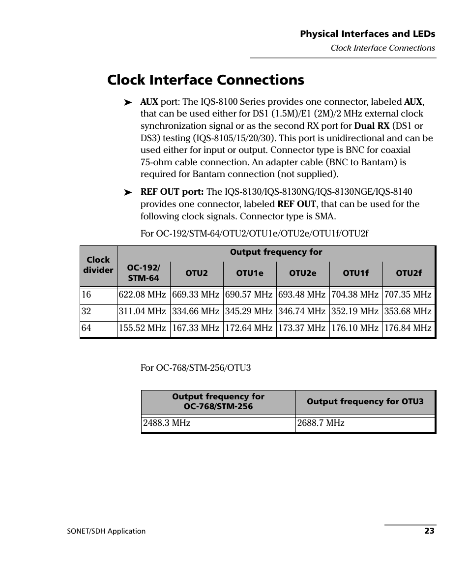 Clock interface connections | EXFO IQS-8100 Series Transport Blazer for IQS-600 User Manual | Page 37 / 719