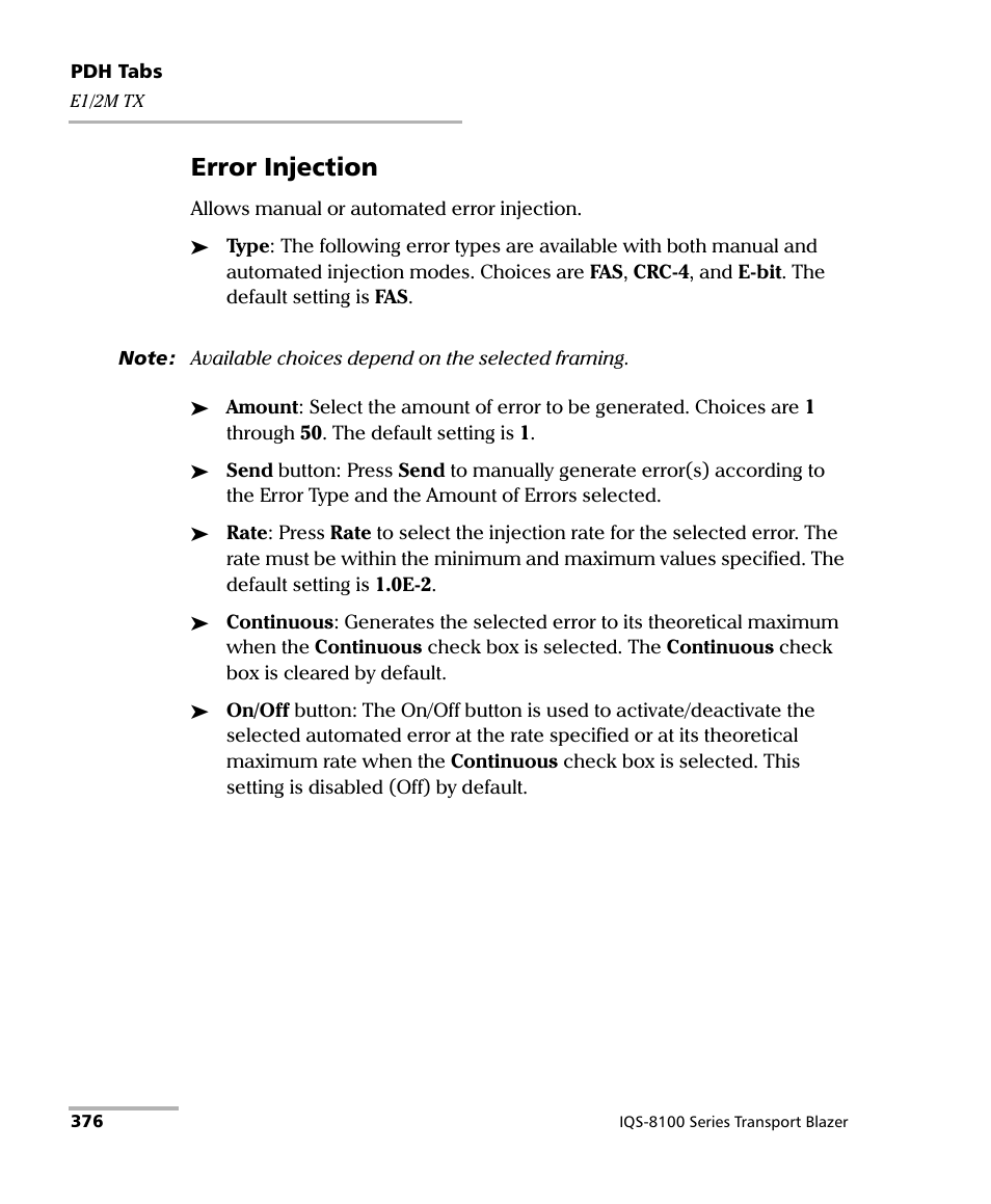 Error injection | EXFO IQS-8100 Series Transport Blazer for IQS-600 User Manual | Page 390 / 719