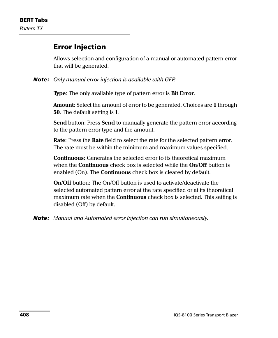 Error injection | EXFO IQS-8100 Series Transport Blazer for IQS-600 User Manual | Page 422 / 719