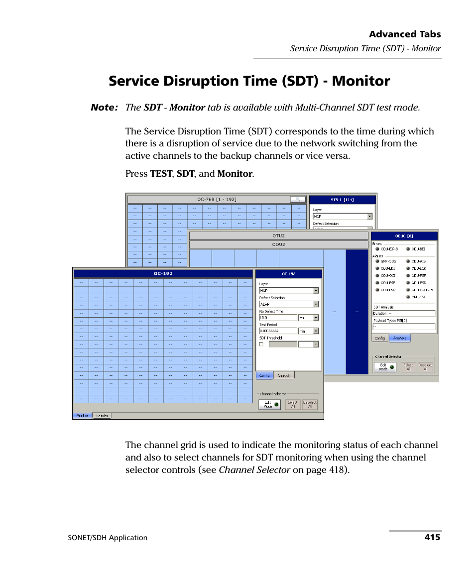 Service disruption time (sdt) - monitor | EXFO IQS-8100 Series Transport Blazer for IQS-600 User Manual | Page 429 / 719