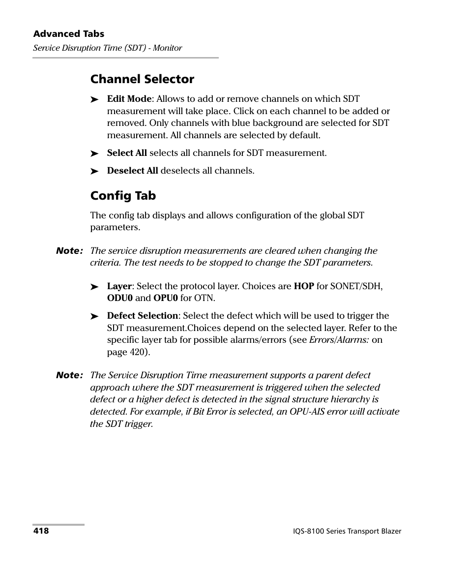 Channel selector, Config tab | EXFO IQS-8100 Series Transport Blazer for IQS-600 User Manual | Page 432 / 719