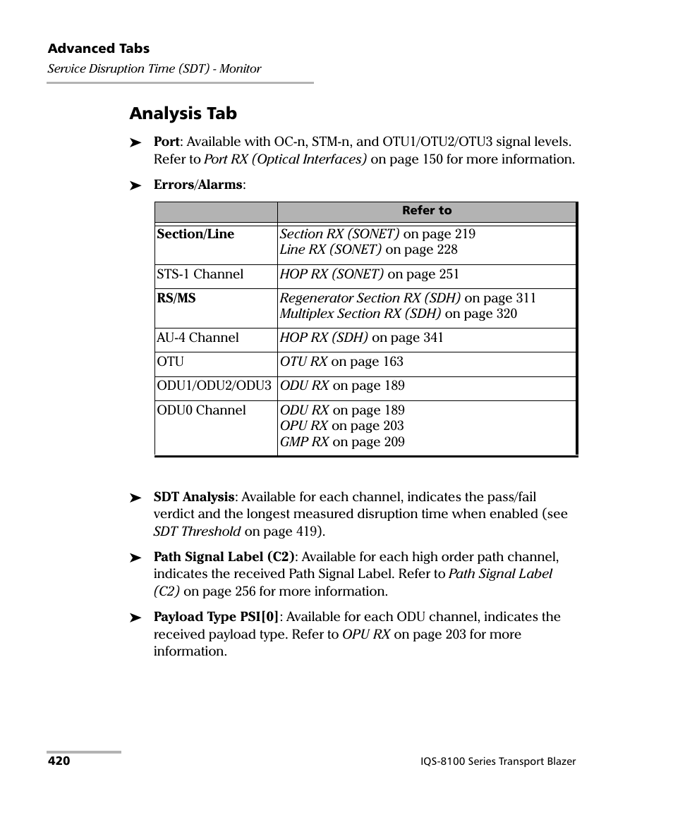 Analysis tab | EXFO IQS-8100 Series Transport Blazer for IQS-600 User Manual | Page 434 / 719