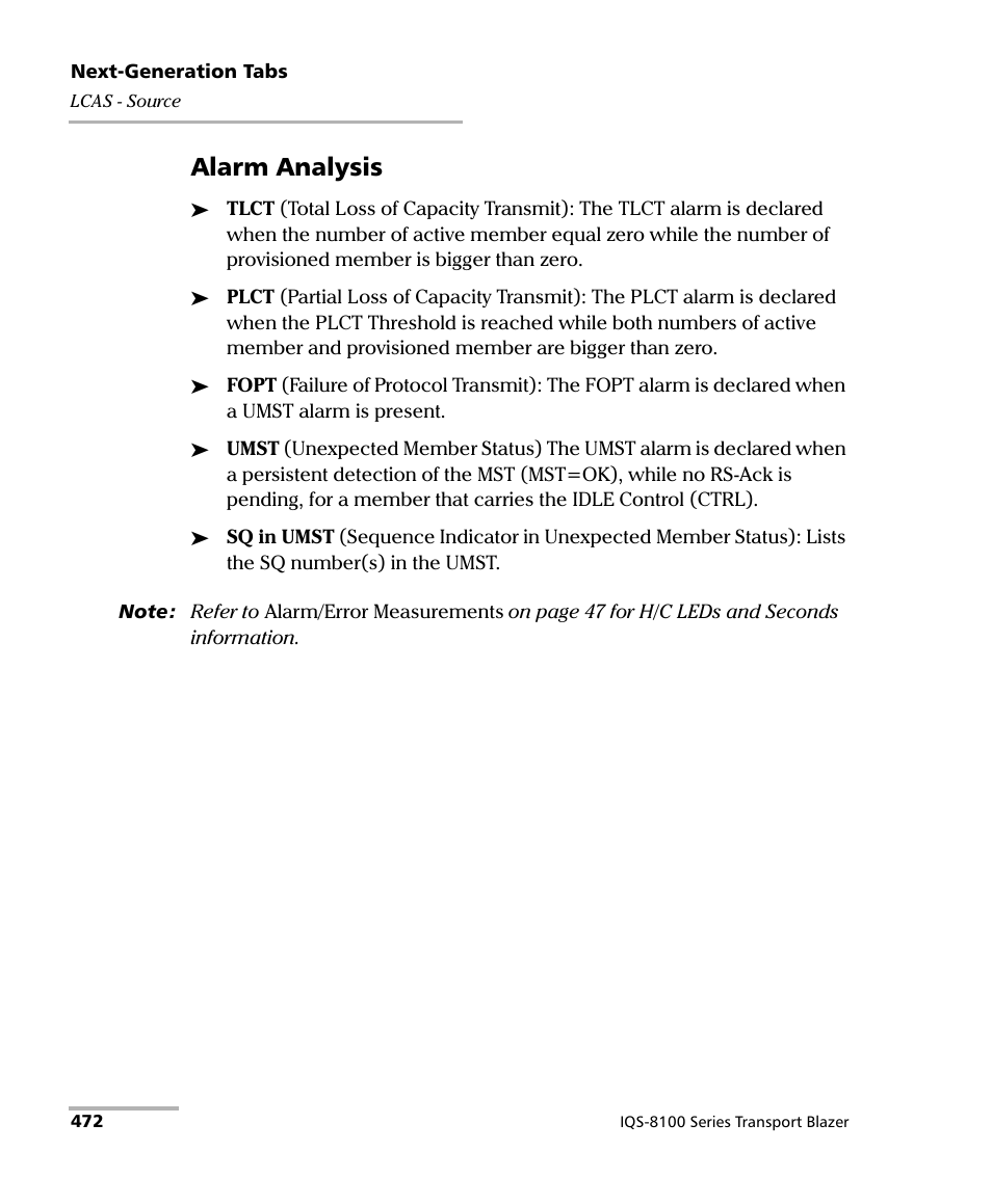 Alarm analysis | EXFO IQS-8100 Series Transport Blazer for IQS-600 User Manual | Page 486 / 719