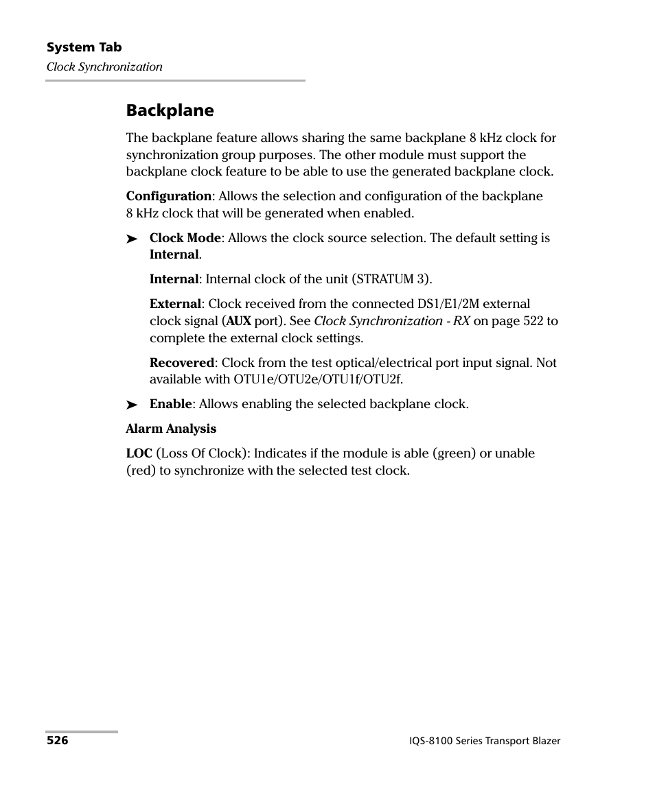 Backplane | EXFO IQS-8100 Series Transport Blazer for IQS-600 User Manual | Page 540 / 719