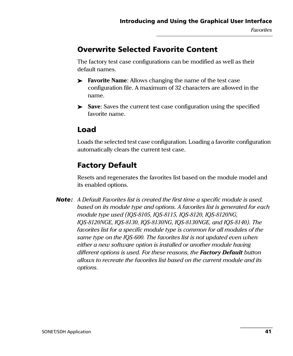 Overwrite selected favorite content, Load, Factory default | EXFO IQS-8100 Series Transport Blazer for IQS-600 User Manual | Page 55 / 719