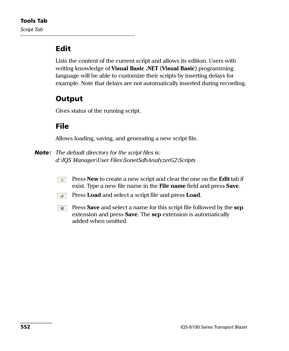 Edit, Output, File | EXFO IQS-8100 Series Transport Blazer for IQS-600 User Manual | Page 566 / 719