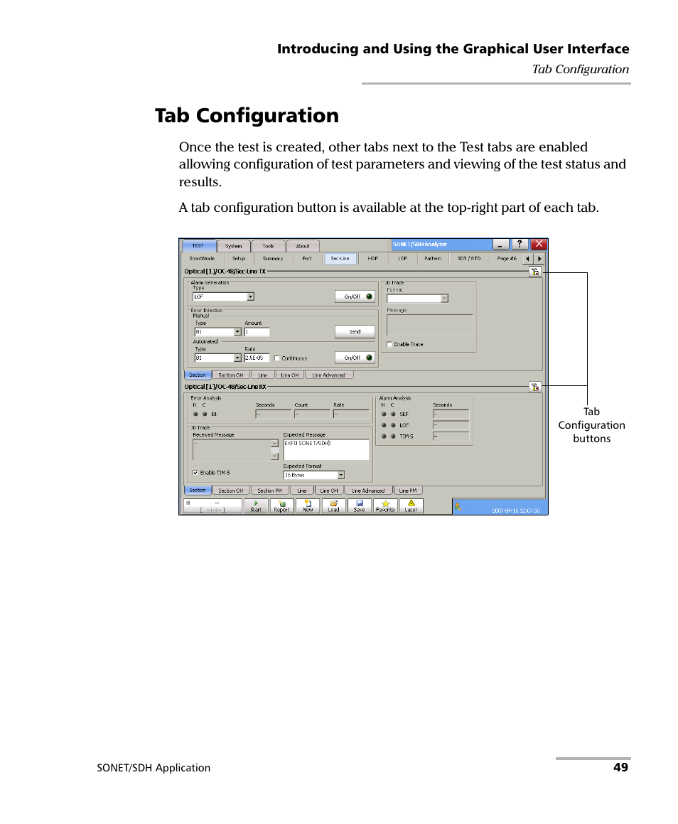 Tab configuration | EXFO IQS-8100 Series Transport Blazer for IQS-600 User Manual | Page 63 / 719