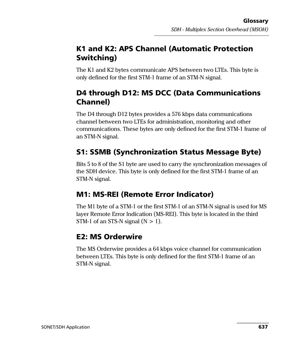 S1: ssmb (synchronization status message byte), M1: ms-rei (remote error indicator), E2: ms orderwire | EXFO IQS-8100 Series Transport Blazer for IQS-600 User Manual | Page 651 / 719