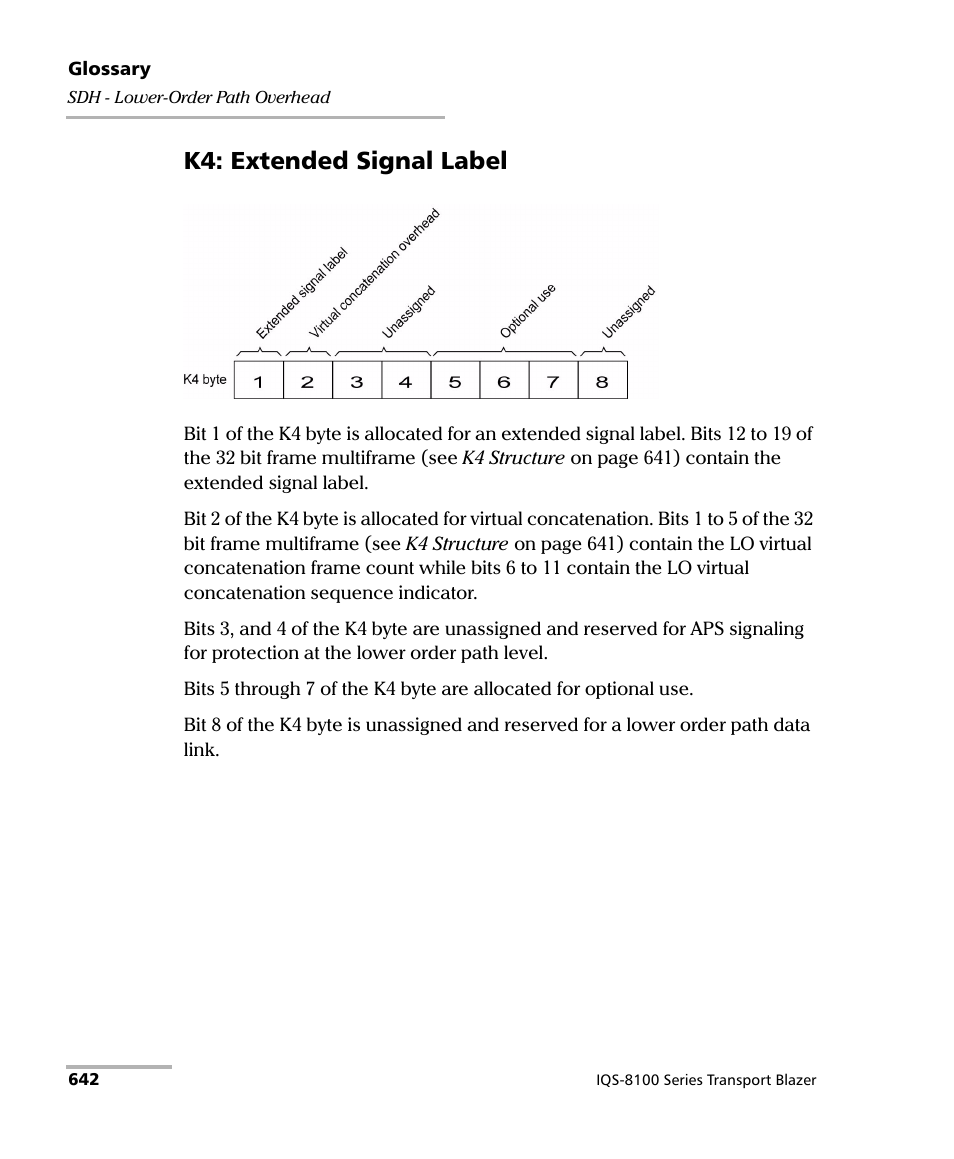 K4: extended signal label | EXFO IQS-8100 Series Transport Blazer for IQS-600 User Manual | Page 656 / 719