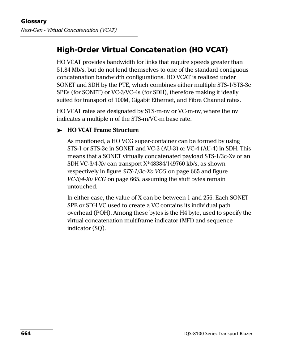 High-order virtual concatenation (ho vcat) | EXFO IQS-8100 Series Transport Blazer for IQS-600 User Manual | Page 678 / 719