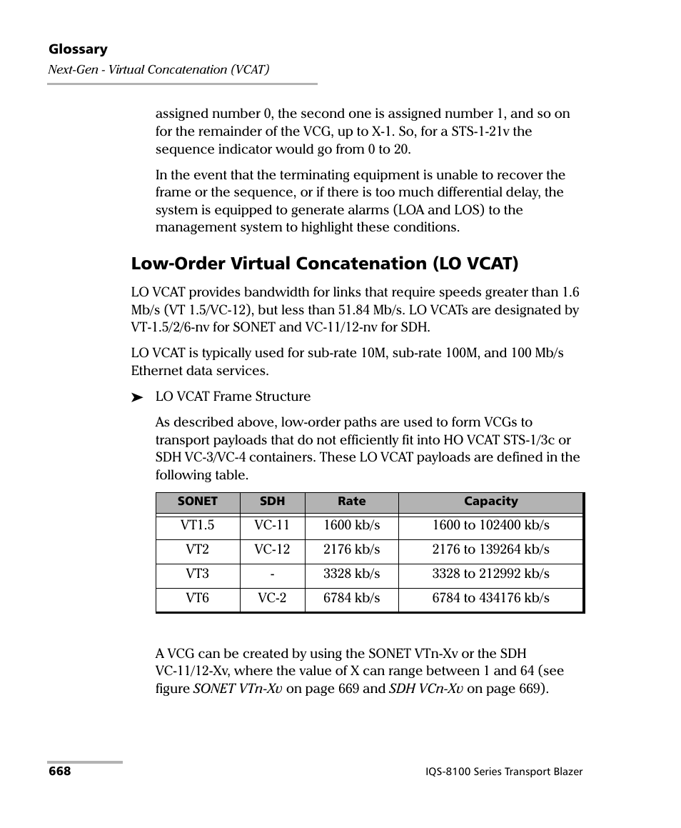 Low-order virtual concatenation (lo vcat) | EXFO IQS-8100 Series Transport Blazer for IQS-600 User Manual | Page 682 / 719