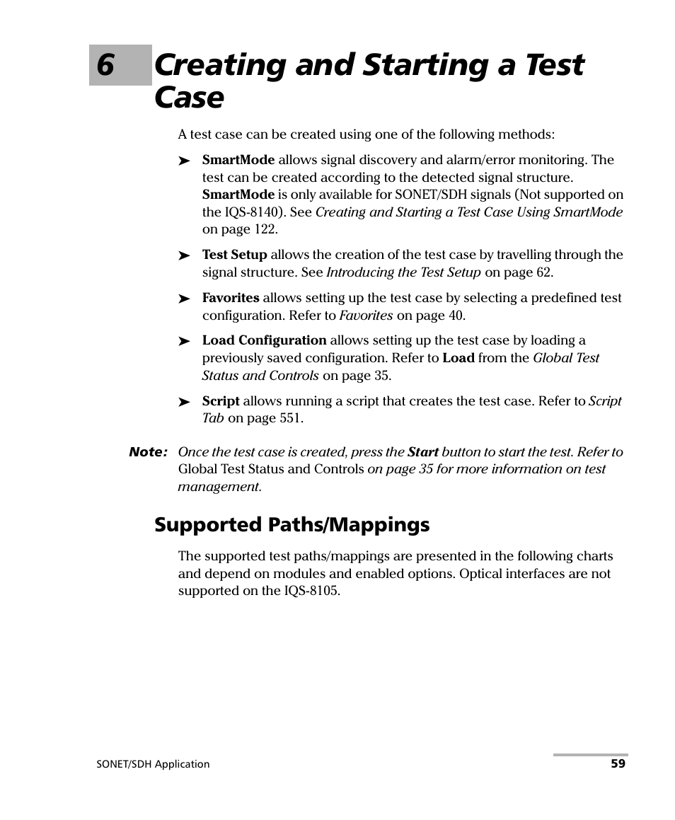 6 creating and starting a test case, Supported paths/mappings, 6creating and starting a test case | EXFO IQS-8100 Series Transport Blazer for IQS-600 User Manual | Page 73 / 719