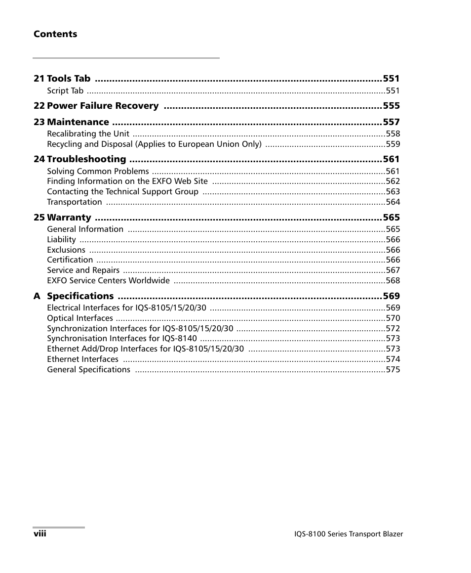 EXFO IQS-8100 Series Transport Blazer for IQS-600 User Manual | Page 8 / 719