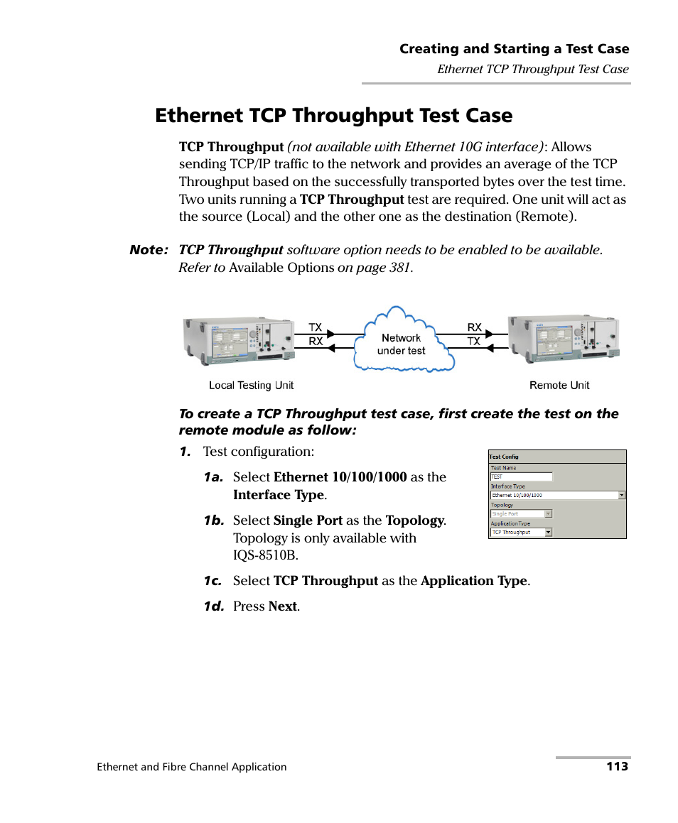 Ethernet tcp throughput test case | EXFO IQS-8500 Series for IQS-600 User Manual | Page 127 / 546