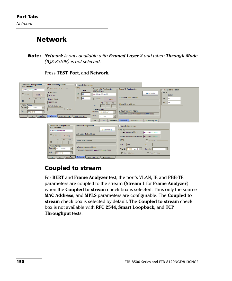 Network, Coupled to stream, R to network on | EXFO IQS-8500 Series for IQS-600 User Manual | Page 164 / 546