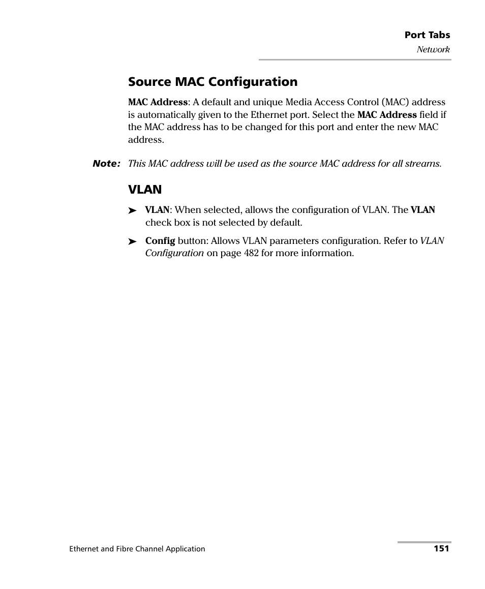 Source mac configuration, Vlan | EXFO IQS-8500 Series for IQS-600 User Manual | Page 165 / 546