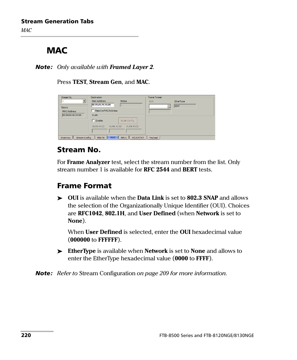 Stream no, Frame format, R to mac on | EXFO IQS-8500 Series for IQS-600 User Manual | Page 234 / 546