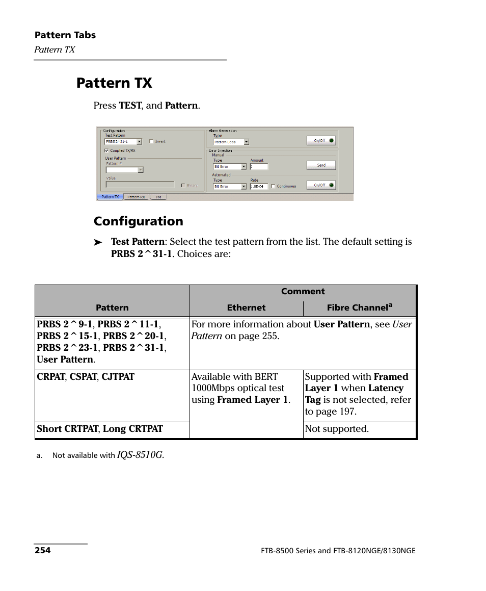 Pattern tx, Configuration | EXFO IQS-8500 Series for IQS-600 User Manual | Page 268 / 546