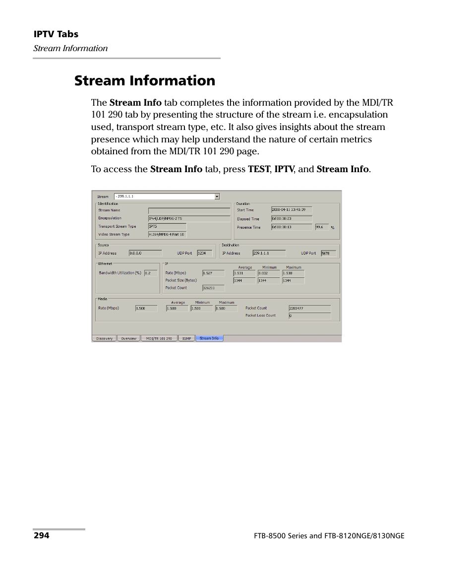 Stream information | EXFO IQS-8500 Series for IQS-600 User Manual | Page 308 / 546