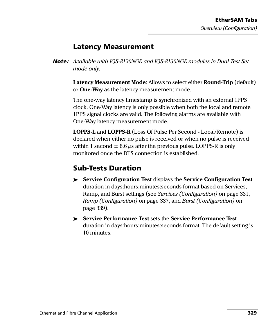 Latency measurement, Sub-tests duration | EXFO IQS-8500 Series for IQS-600 User Manual | Page 343 / 546