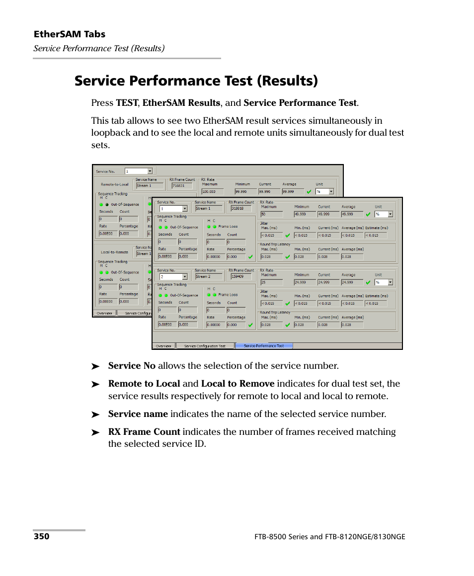 Service performance test (results) | EXFO IQS-8500 Series for IQS-600 User Manual | Page 364 / 546