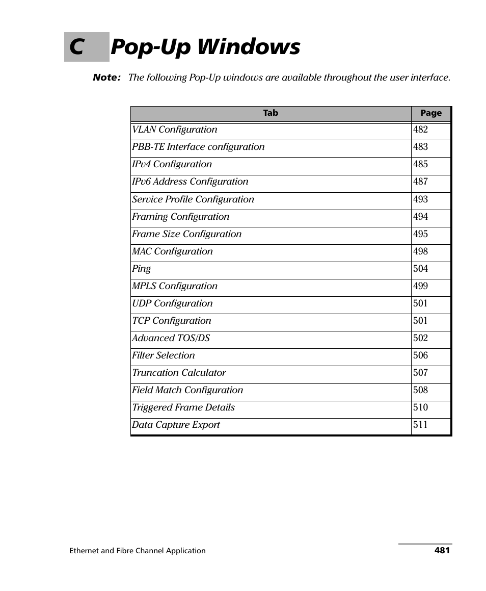 C pop-up windows | EXFO IQS-8500 Series for IQS-600 User Manual | Page 495 / 546