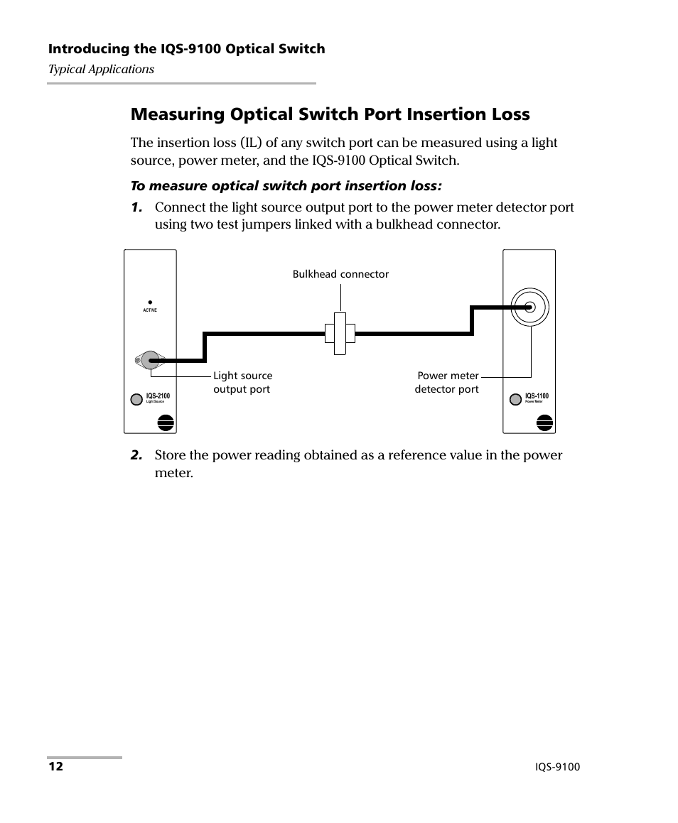 Measuring optical switch port insertion loss, Introducing the iqs-9100 optical switch | EXFO IQS-9100 Optical Switch for IQS-500/600 User Manual | Page 18 / 99