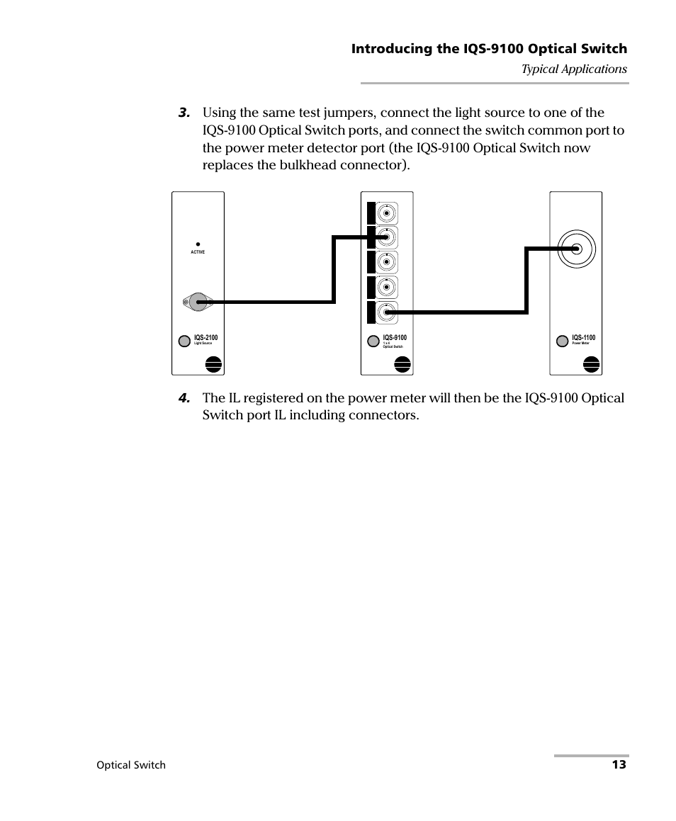 Introducing the iqs-9100 optical switch, 13 typical applications, Optical switch | EXFO IQS-9100 Optical Switch for IQS-500/600 User Manual | Page 19 / 99