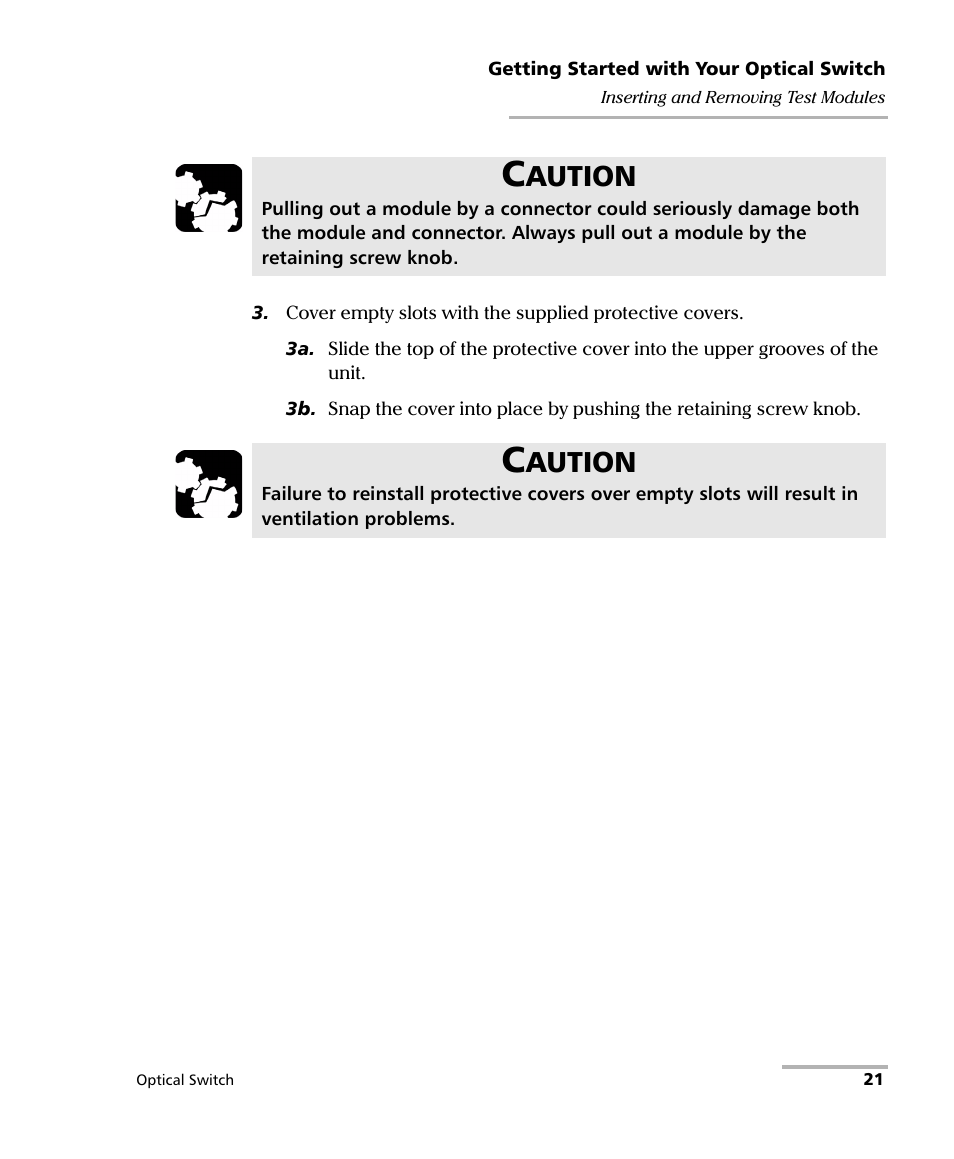 Aution | EXFO IQS-9100 Optical Switch for IQS-500/600 User Manual | Page 27 / 99