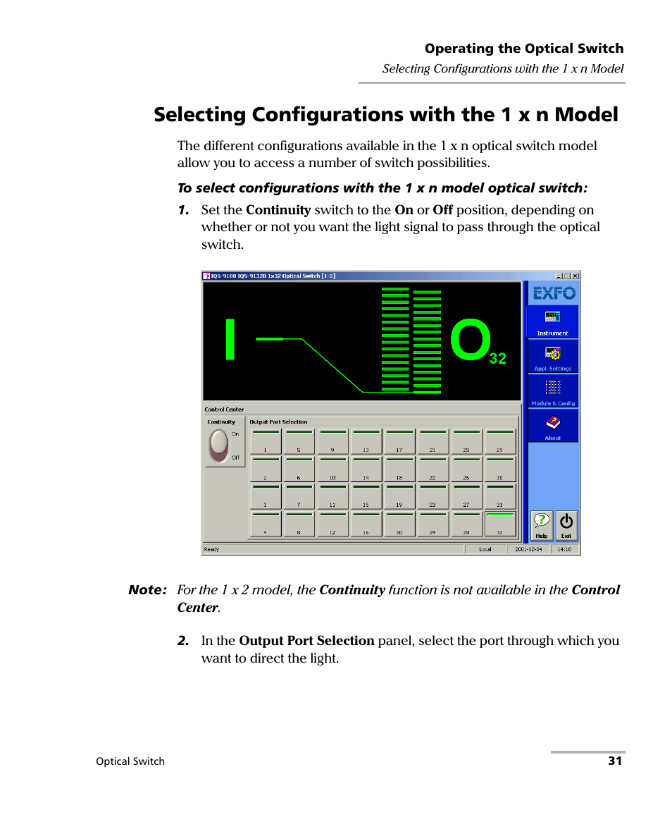 Selecting configurations with the 1 x n model | EXFO IQS-9100 Optical Switch for IQS-500/600 User Manual | Page 37 / 99