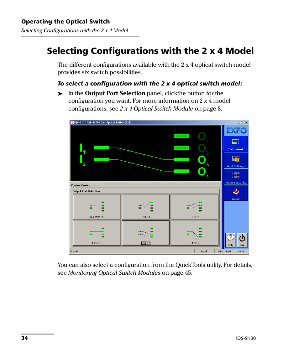 Selecting configurations with the 2 x 4 model | EXFO IQS-9100 Optical Switch for IQS-500/600 User Manual | Page 40 / 99