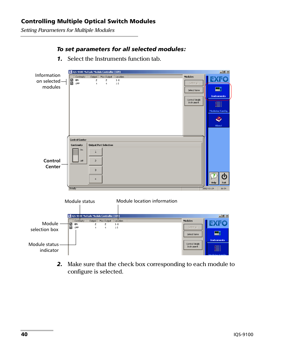 EXFO IQS-9100 Optical Switch for IQS-500/600 User Manual | Page 46 / 99