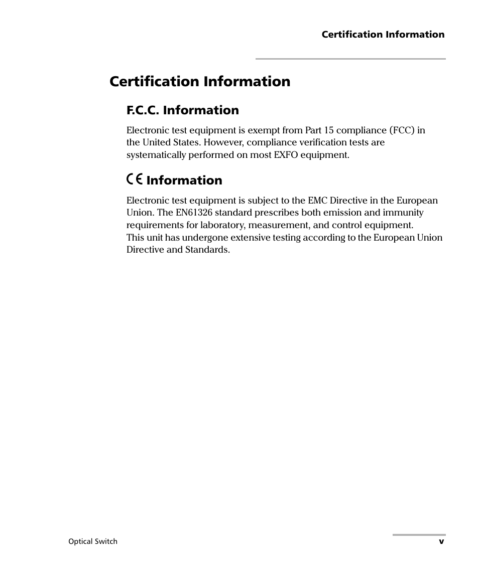 Certification information | EXFO IQS-9100 Optical Switch for IQS-500/600 User Manual | Page 5 / 99