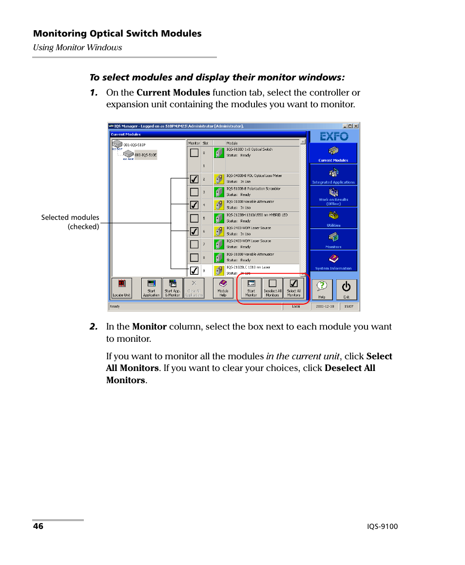 EXFO IQS-9100 Optical Switch for IQS-500/600 User Manual | Page 52 / 99