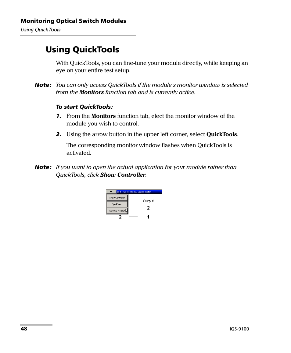 Using quicktools | EXFO IQS-9100 Optical Switch for IQS-500/600 User Manual | Page 54 / 99