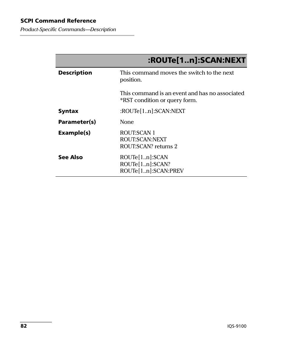 Route[1..n]:scan:next | EXFO IQS-9100 Optical Switch for IQS-500/600 User Manual | Page 88 / 99