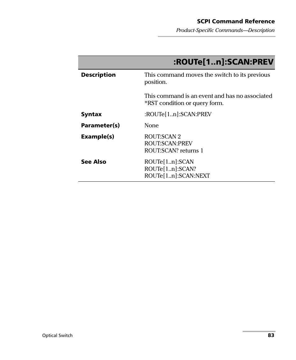 Route[1..n]:scan:prev | EXFO IQS-9100 Optical Switch for IQS-500/600 User Manual | Page 89 / 99