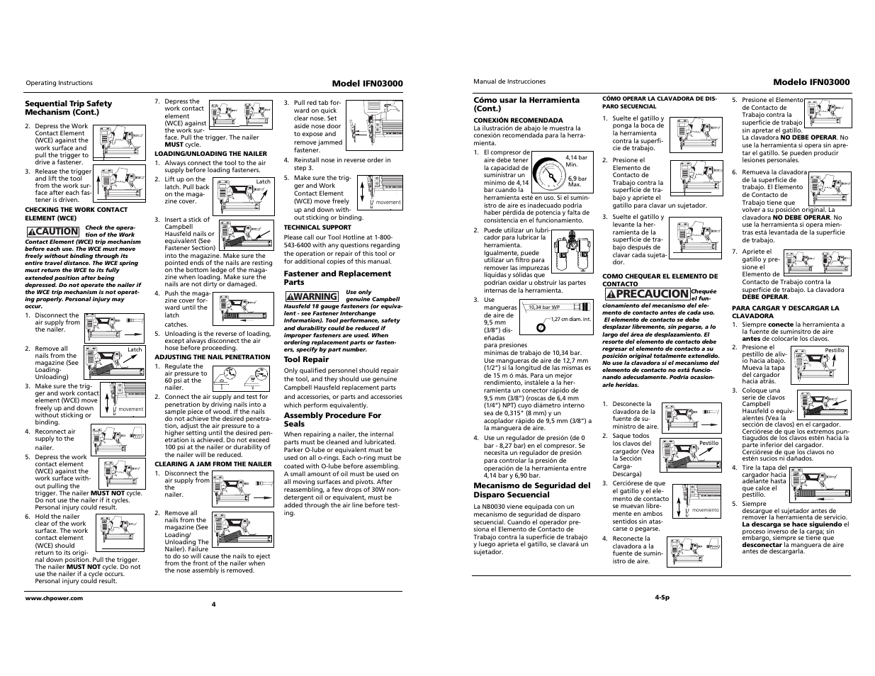 Precaucion | Campbell Hausfeld IRONFORCE IFN03000 User Manual | Page 4 / 10