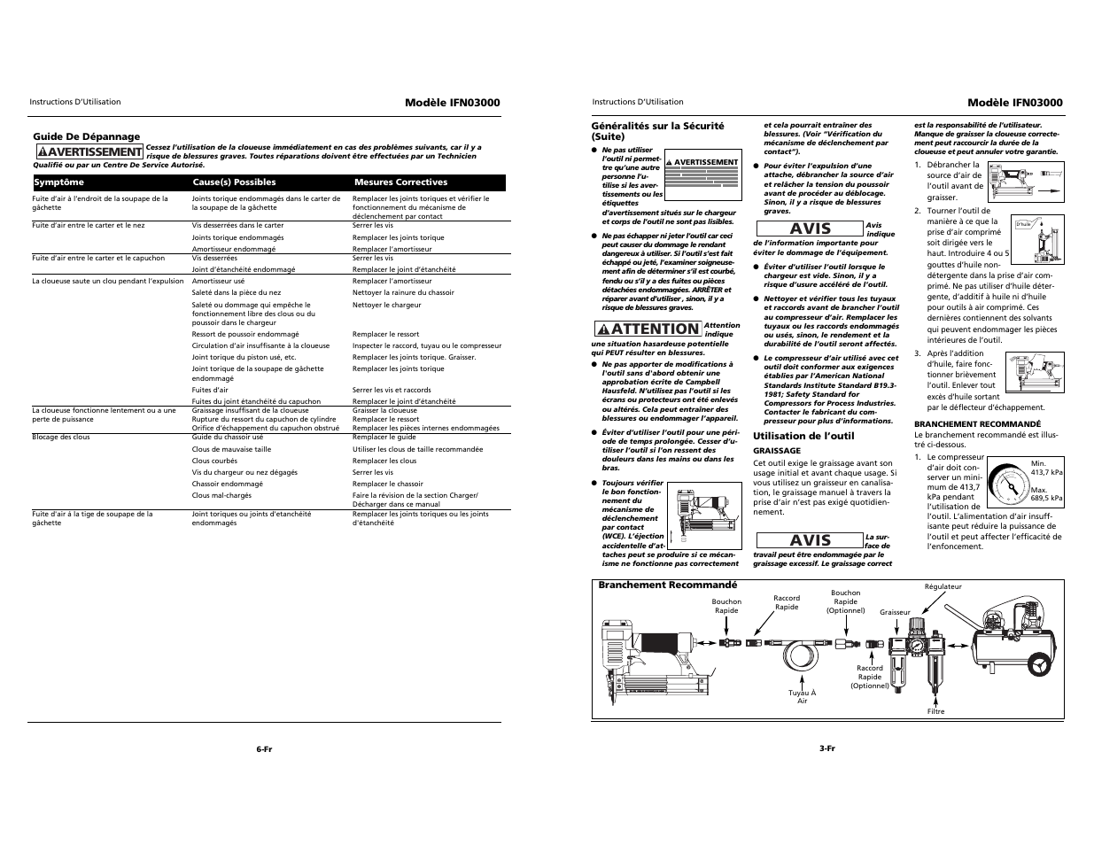 Attention, Avis, Avertissement | Campbell Hausfeld IRONFORCE IFN03000 User Manual | Page 9 / 10